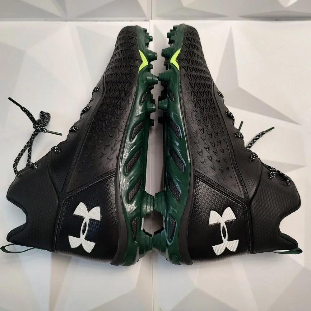 Under Armour Mens Football Cleat 16 Black Green Shoe Lacrosse Spine Hammer - Picture 3 of 9